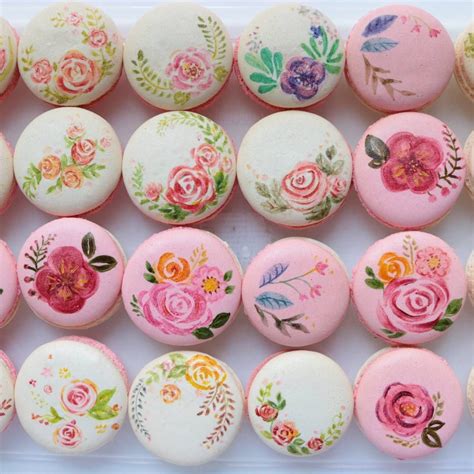 Painted Flower Macarons Macaroon Recipes Macaroons Flavors Macaron