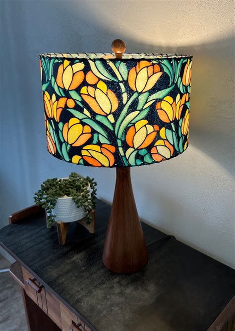 Mid Century Vintage Style Fiberglass Lamp Shade Stained Etsy