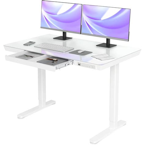 Claiks Glass Standing Desk with Drawers, 48×24 Inch Adjustable Stand Up ...