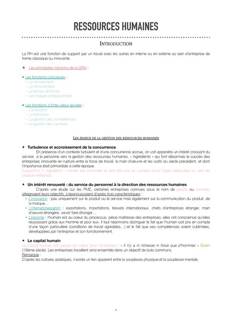 Ressources Humaines Cours De Grh Niveau Licence Economie Gestion