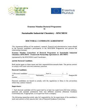 Fillable Online Sinchem Annex Doctoralcandidateagreement Final