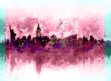 New York Skyline Purple Painting by Bekim Art