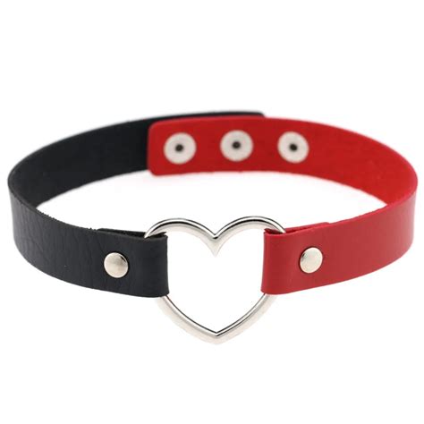 Hot Punk Ladies Gothic Leather Anime Choker Necklace Heart Round Spike Rivet Buckle Collar