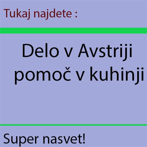 Delo V Avstriji Pomo V Kuhinji Pro Nja Za Delo