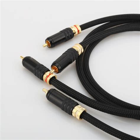 Pair Oxygen Free Copper Wire Core Gold Plated Rca Plug Hifi Audio