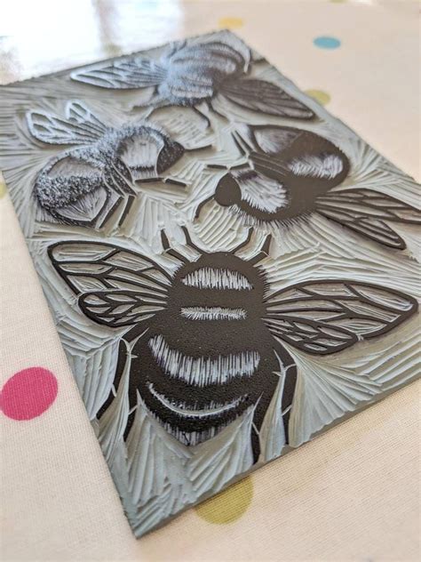 Bee Linocut Print Bumblebee Print Limited Edition Original Bee Art