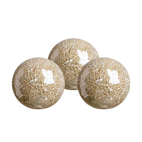 Decorative Orbs Set Of 3 Glass Mosaic Sphere Balls Diameter 4 For Bowls Vases And Table