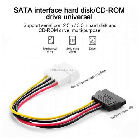 4‒Pin Molex ‒ SATA 15‒Pin, Кабель Питания Для Жестких Дисков, Длина 12 см