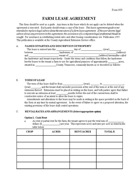 Printable Farm Lease Agreement Template