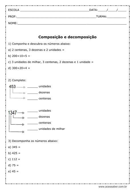 Atividade De Matemática Composição E Decomposição 4º Ano Acessaber B90 Atividades De