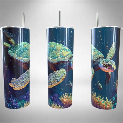 Sea Turtles Sublimation Tumbler Wrap Glitter Ocean Oz Skinny