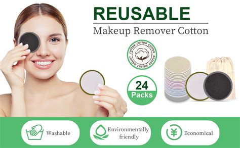 LOPHE Reusable Makeup Remover Pads 24 Pcs Eco Friendly Washable Bamboo