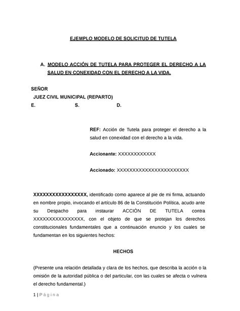 Guia Accion De Tutela Rama Judicial P G I N A Ejemplo Modelo