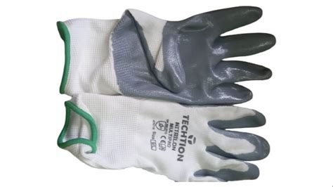 Nylon Techtion White Grey Nitrile Coated Gloves For Industrial Size