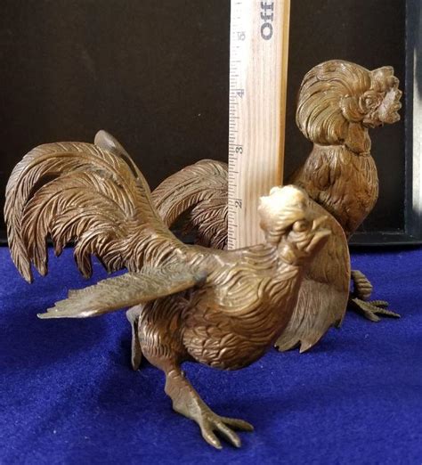 Cast Bronze Fighting Roosters EstateSales Org