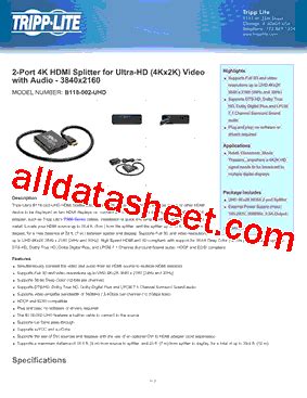 B118002UHD Datasheet PDF Tripp Lite All Rights Reserved