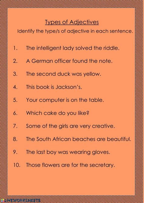 Types Of Adjectives 6 7 Worksheet Live Worksheets Worksheets Library