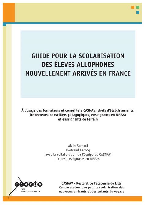 PDF GUIDE POUR LA SCOLARISATION DES ÉLÈVES ALLOPHONES