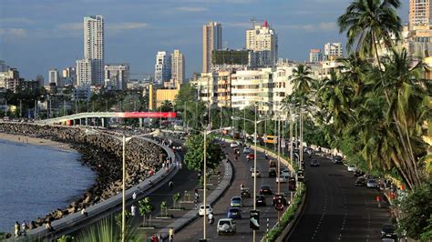 Beach And Marine Drive With The Skyline Of Mumbai City In The Background, India Stock Video ...