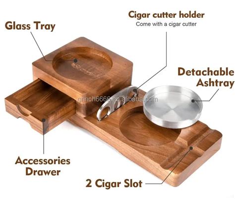 Wooden Cigar Ashtray With Cigar Cutter Luxury Whiskey Glass Tray Cigar Accessories T Bar Home