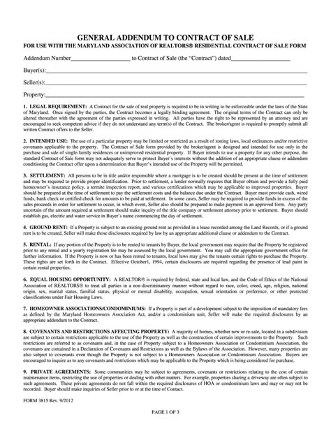 Maryland Addendum Contract Fill Online Printable Fillable Blank Pdffiller