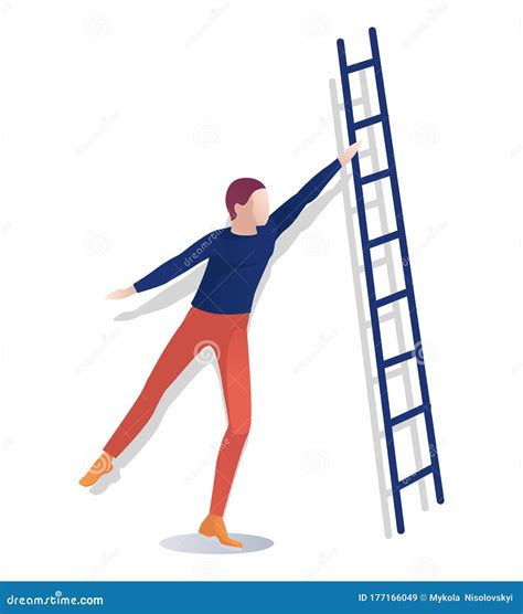 Hombre Y Escalera Aislados En Ilustración Blanca Ilustración Del Vector