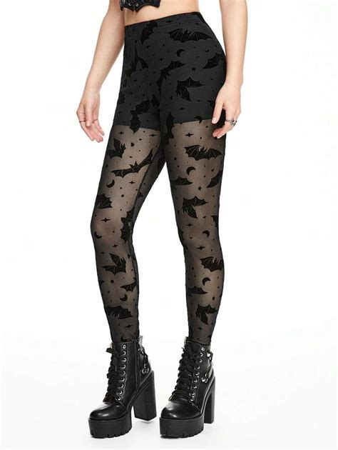 ROMWE Goth Women S Sexy Gothic Sheer Bat Print Leggings SHEIN ASIA