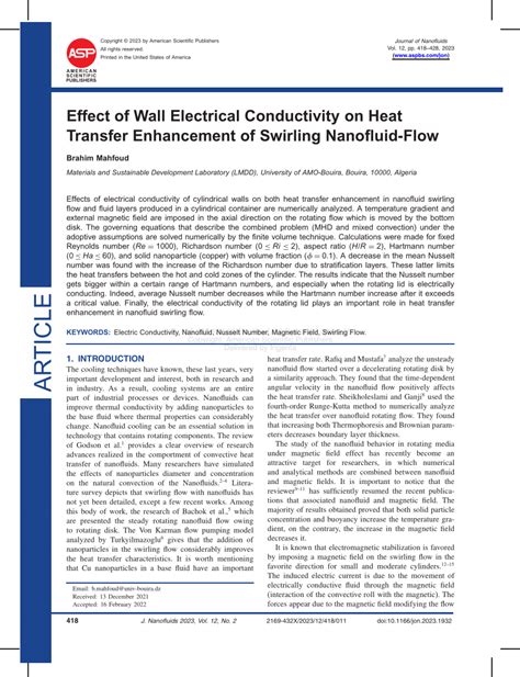 PDF Effect Of Wall Electrical Conductivity On Heat Transfer