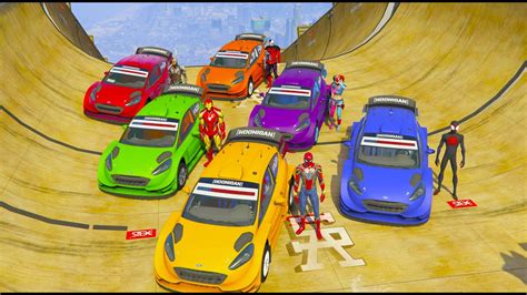 CARS and SPIDER MAN with Superheroes Сhallenge on ramps MINI CARS GTA V