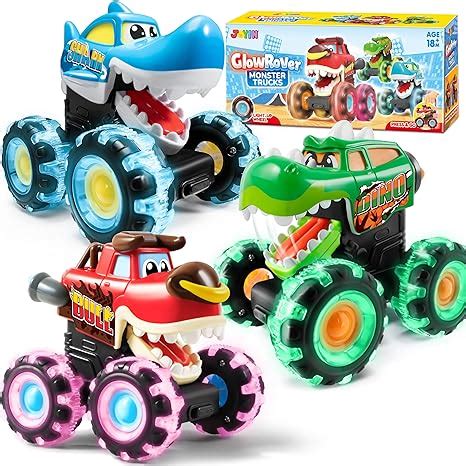 Amazon.com: JOYIN 3 Pack Monster Truck Toy - Motion Activated Light-Up ...