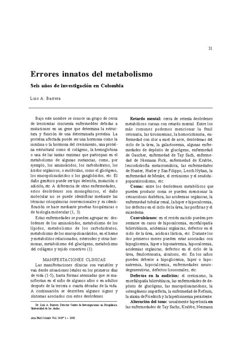 Errores Innatos del Metabolismo: Investigación en Colombia (4260) - Studocu