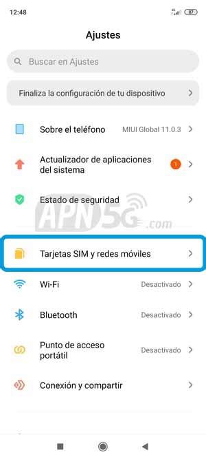 Configurar Internet Xiaomi Poco X3 APN 5G