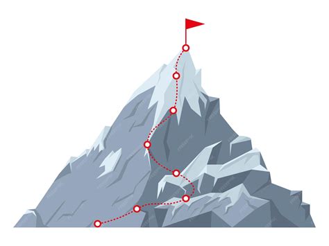 Premium Vector | Cartoon mountain peak route Dotted route hiking trip
