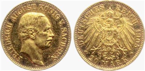 Sachsen Kaiserreich 20 Mark 1905 E König Friedrich August III von