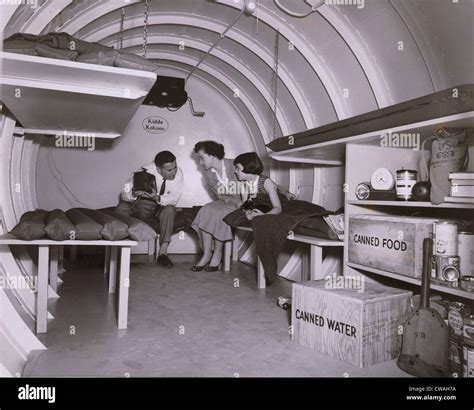 Interior of an underground atomic fallout shelter on Long Island, New ...