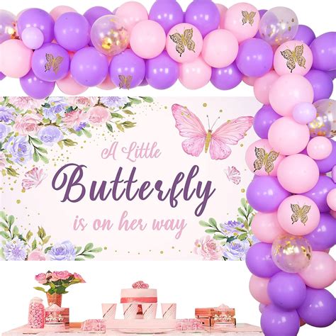 Amazon Butterfly Baby Shower Backdrop With Balloons Pink And