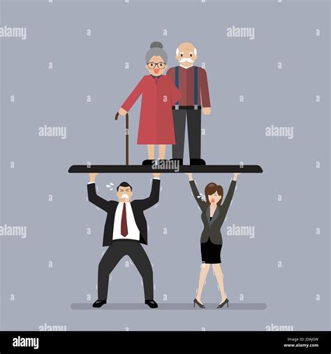 Workers Carry Pensioners Aging Population Problem Stock Vector Image