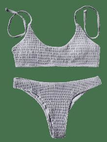 Padded Smocked Bralette Bikini Set GRAY Bikinis S ZAFUL