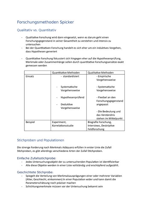 Forschungsmethoden Zusammenfassung Forschungsmethoden Spicker