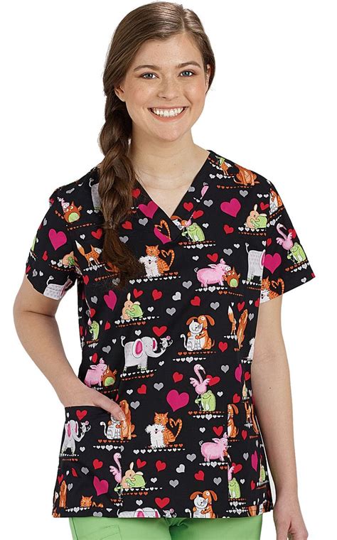 Animal Print Scrubs Pet Print Two Pocket Scrub Top Veterinary