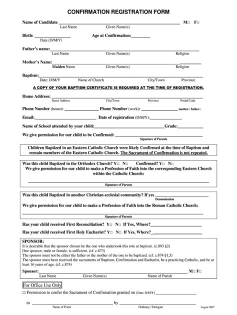 Fillable Online Confirmation Registration Form Holy Trinity Catholic