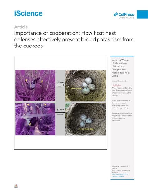 Pdf Importance Of Cooperation How Host Nest Defenses Effectively