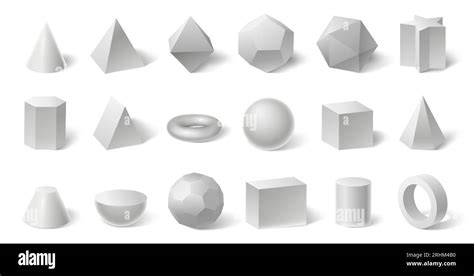 White Geometric 3d Shapes Geometry Form For Education Hexagonal And Triangular Prism Cylinder