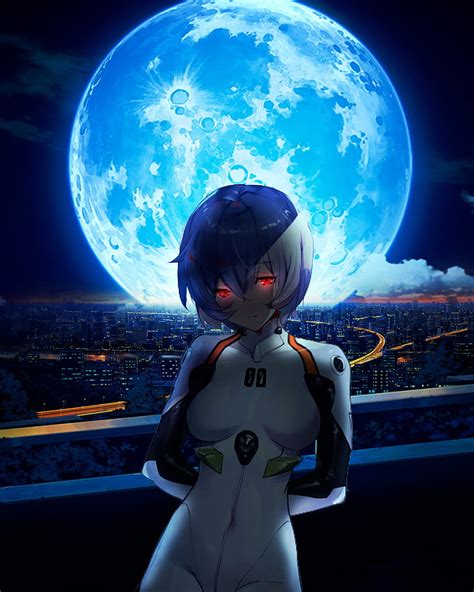 Rei Pretty Ayanami Moon Eva Evangelion Hd Wallpaper Peakpx