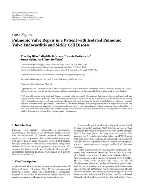 Pdf Pulmonic Valve Repair In A Patient With Isolated Pulmonic Valve Endocarditis And Sickle