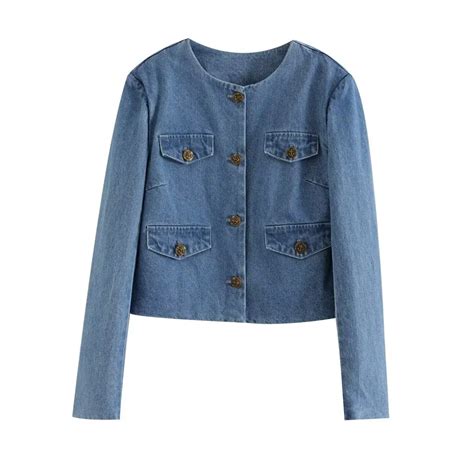 Small Fragrant Style Gold Button Denim Jacket For Women In Spring And