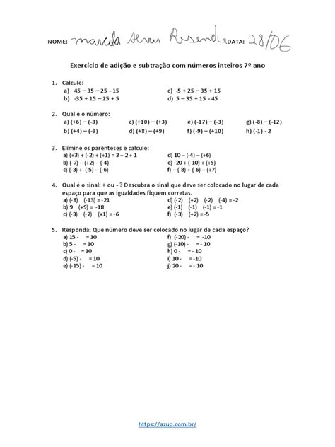 Contas De Subtração 7 Ano - Exercícios de Adição e Subtração 7º Ano | PDF | Computadores