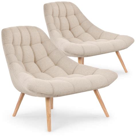 Lot De 2 Fauteuils Danios Tissu Beige Fauteuil Confortable Fauteuil