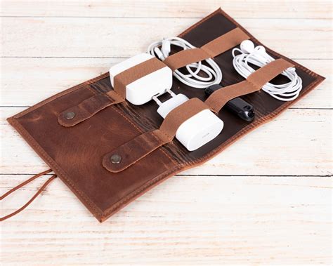 personalized leather tech organizer travel cable storage roll etsy uk