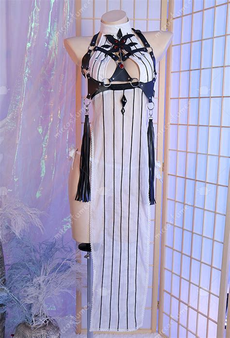 Halloween Arlecchino Sexy Lingerie Set Genshin Impact Halter Chest Open High Slit Dress With